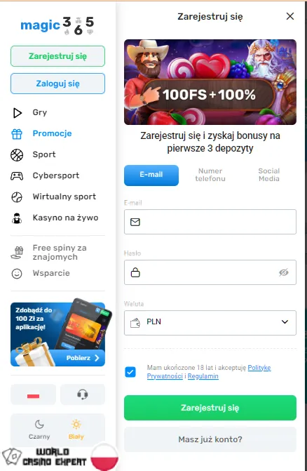 Zarejestruj się w Magic365 Casino