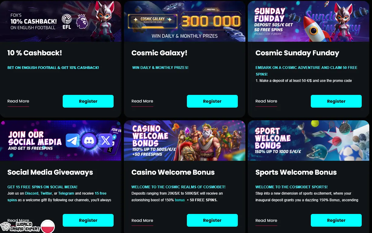 Bonusy dla polskich graczy od kasyna online Cosmobet
