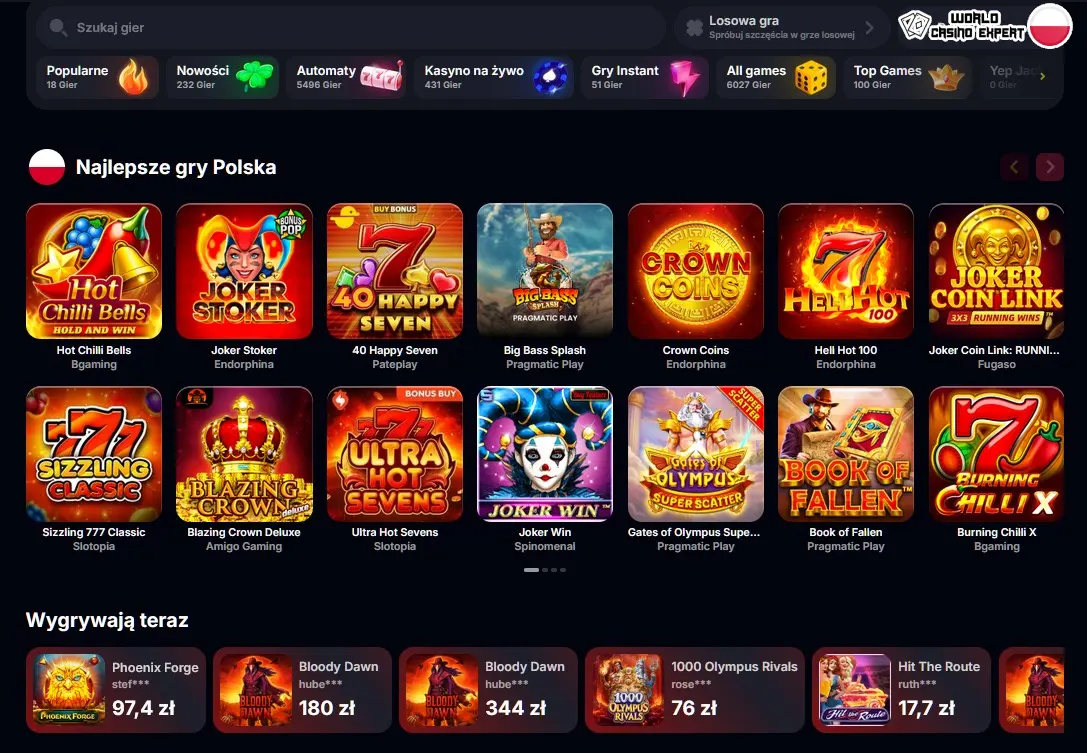 Wybór gier w Yep.Casino Online